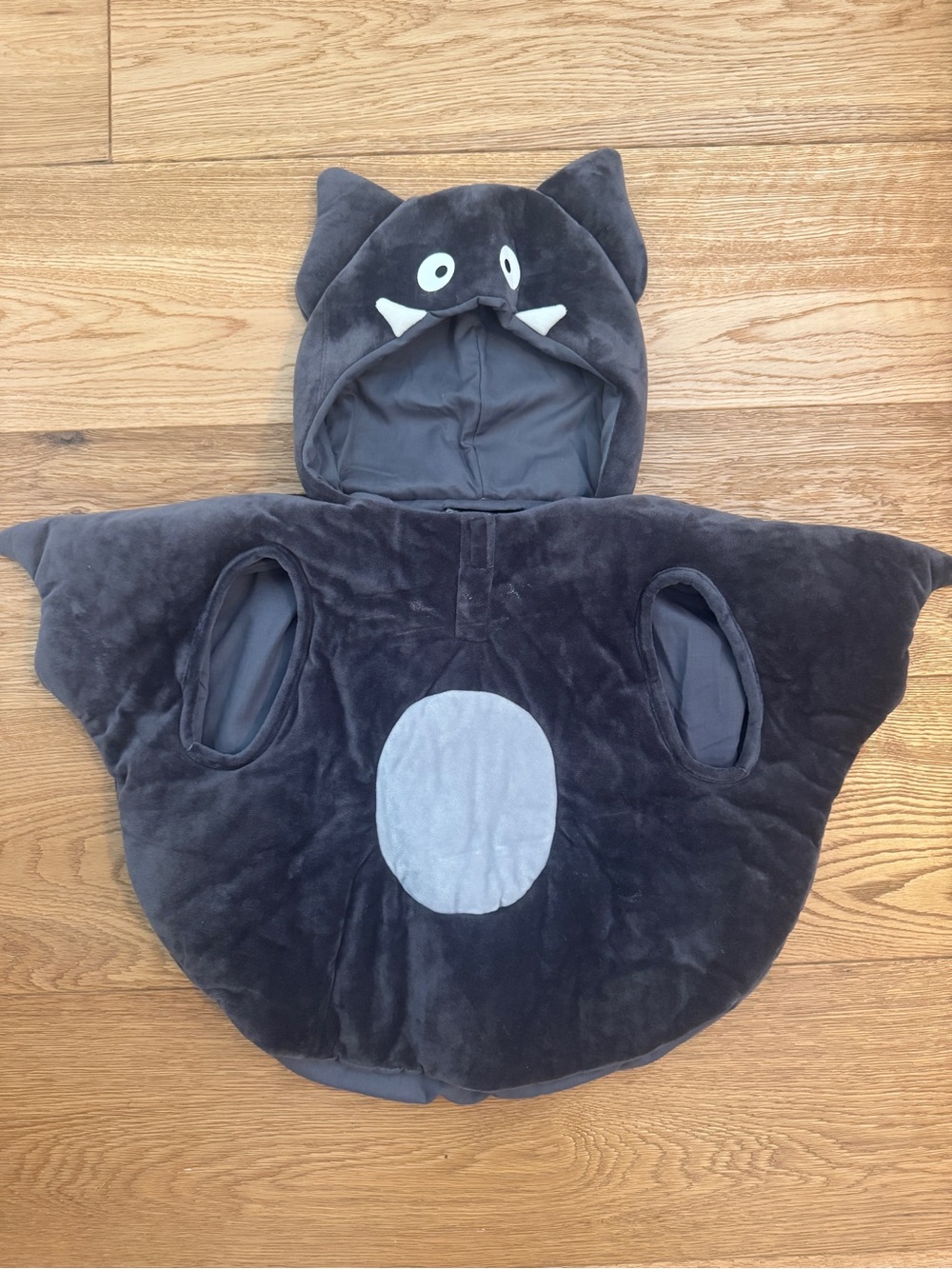 Zara Black Bat Hooded Costume Poncho with Light Gray Belly